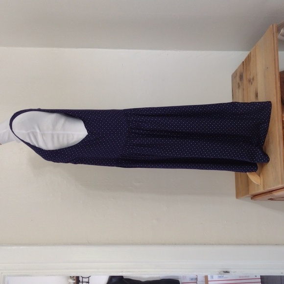 Vintage Anegada's Navy Polka Dot Drop Waist Sleeveless Midi Dress Size L - Picture 14 of 15